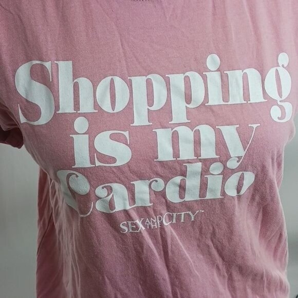 Funny T Shirt Pink Shopping is My Cardio Sex In the City Graphic Tee Size XS - Picture 2 of 5